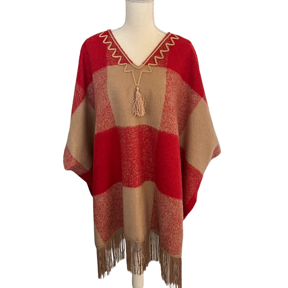 Adam Lippes for Target Wool Blend V Neck Poncho w/Arm Holes & Fringe L/XL